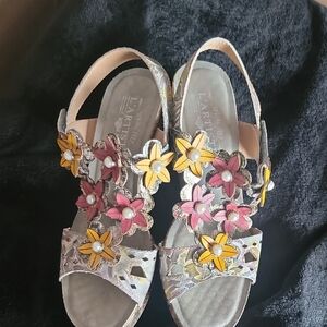 L'ATISTE Pink and Yellow Floral Sandals with Slip-On Design
